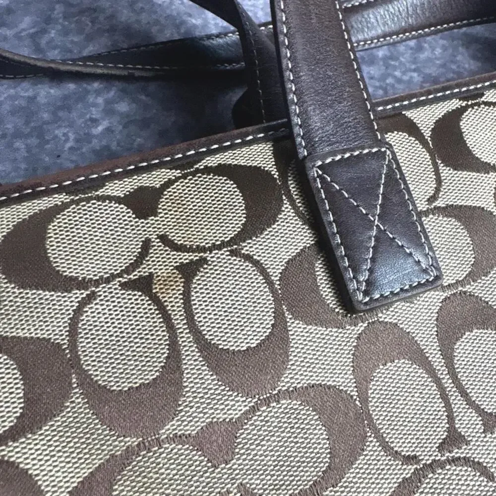 Vintage Coach 6082 Signature C Monogram Khaki Brown Jacquard Tote Bag Y2K